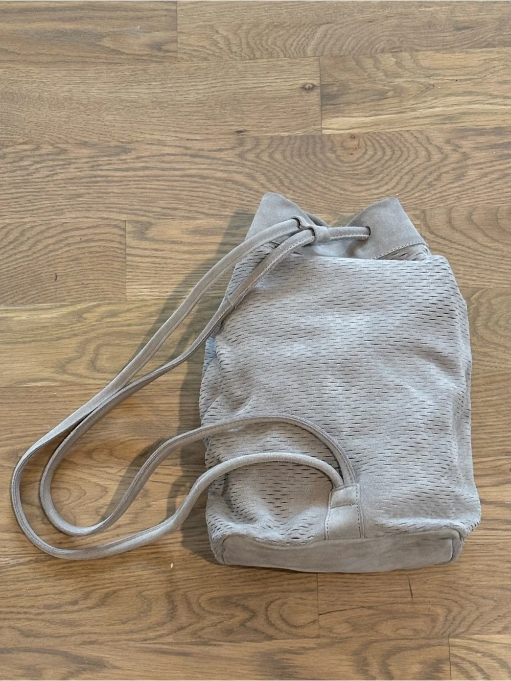 Monserat De Lucca Light Grey Suede Drawstring Backpack - NWOT
